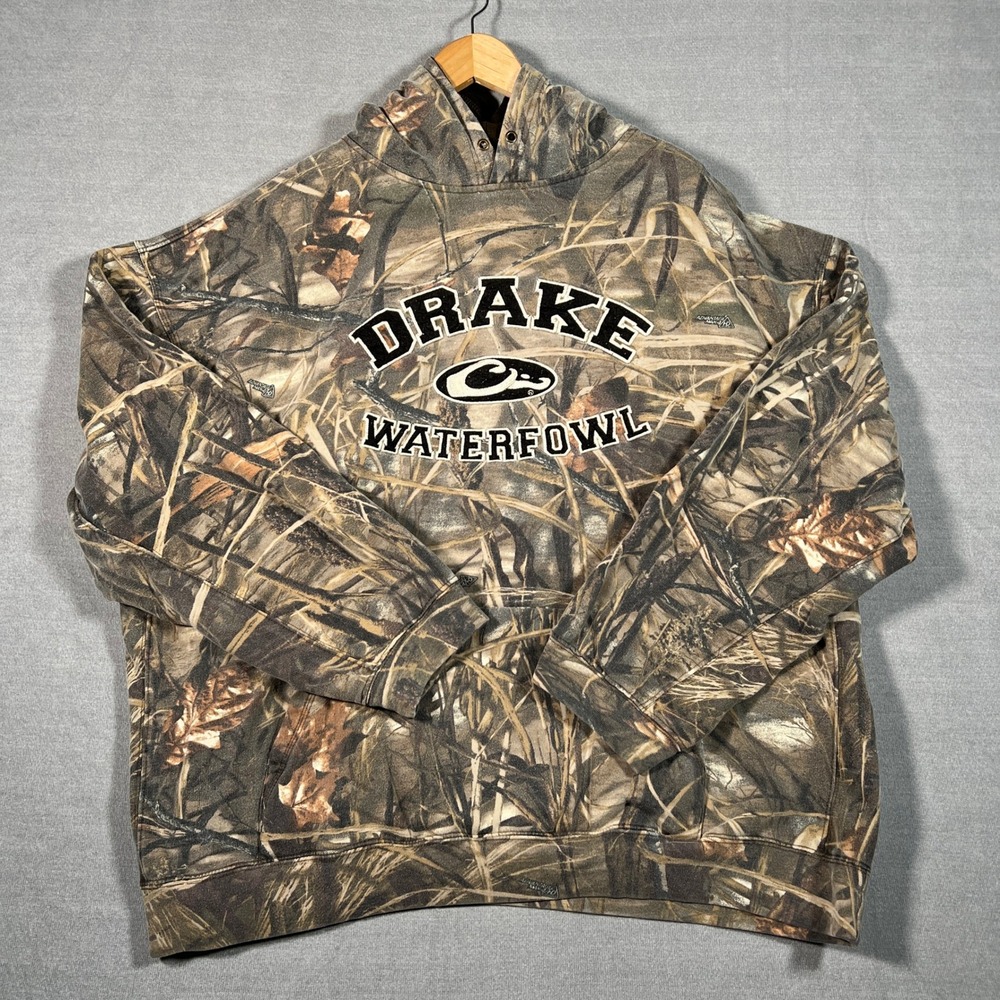 Drake Waterfowl Advantage Max-4 Camo Pullover Hoodie Mens XXL Brown Cotton Blend